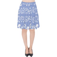 Blue White Ornament Velvet High Waist Skirt by Eskimos