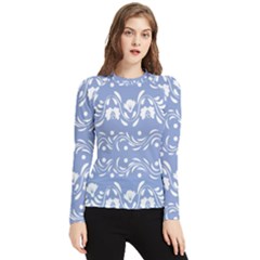 Blue White Ornament Women s Long Sleeve Rash Guard