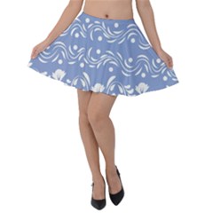 Blue White Ornament Velvet Skater Skirt by Eskimos