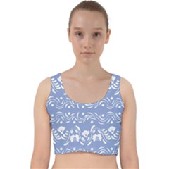 Blue White Ornament Velvet Racer Back Crop Top by Eskimos