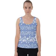 Blue White Ornament Velvet Tank Top by Eskimos