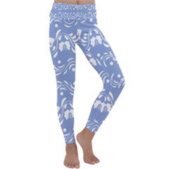 Blue White Ornament Kids  Lightweight Velour Classic Yoga Leggings by Eskimos