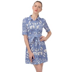 Blue White Ornament Belted Shirt Dress by Eskimos