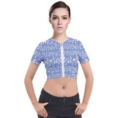 Blue White Ornament Short Sleeve Cropped Jacket by Eskimos