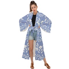 Blue White Ornament Maxi Kimono by Eskimos