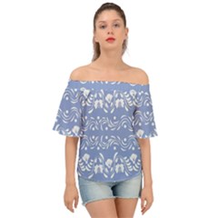 Blue White Ornament Off Shoulder Short Sleeve Top by Eskimos