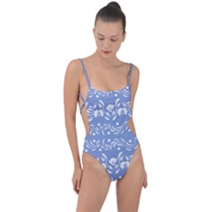 Blue White Ornament Tie Strap One Piece Swimsuit by Eskimos