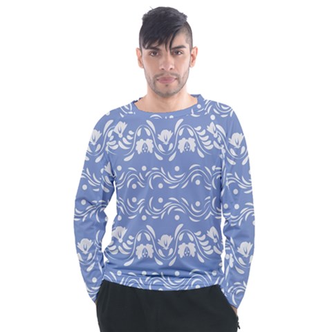 Blue White Ornament Men s Long Sleeve Raglan Tee by Eskimos