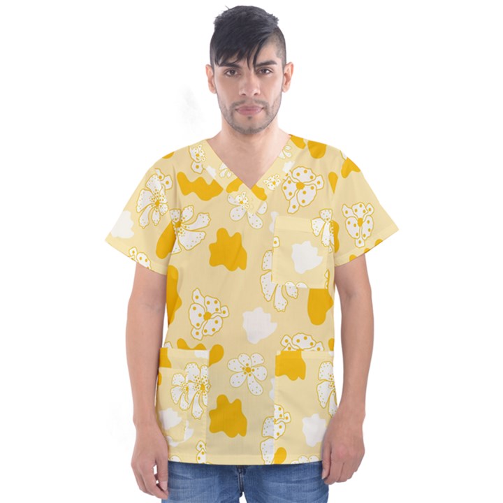 Abstract daisy Men s V-Neck Scrub Top