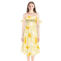 Abstract Daisy Shoulder Tie Bardot Midi Dress by Eskimos