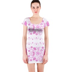 Pink Flowers Short Sleeve Bodycon Dress by Eskimos