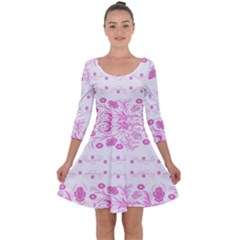 Pink Flowers Quarter Sleeve Skater Dress by Eskimos