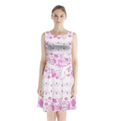 Pink Flowers Sleeveless Waist Tie Chiffon Dress by Eskimos