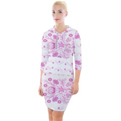 Pink Flowers Quarter Sleeve Hood Bodycon Dress by Eskimos