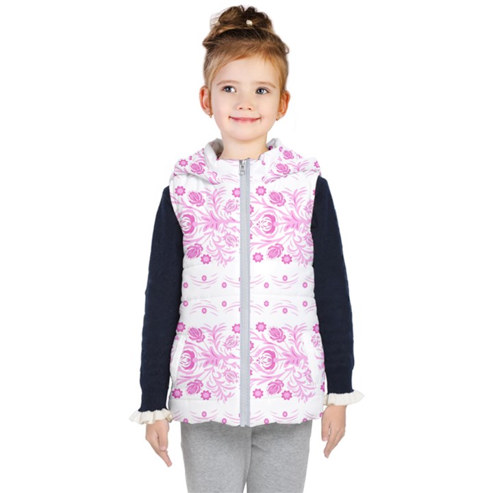 Pink flowers Kids  Hooded Puffer Vest