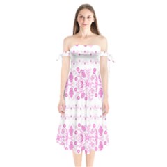 Pink Flowers Shoulder Tie Bardot Midi Dress by Eskimos