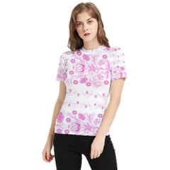 Pink Flowers Women s Short Sleeve Rash Guard