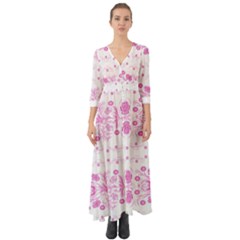 Pink Flowers Button Up Boho Maxi Dress by Eskimos