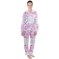 Pink Flowers Satin Long Sleeve Pajamas Set by Eskimos