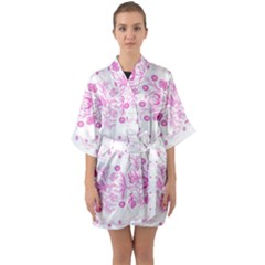 Pink Flowers Half Sleeve Satin Kimono  by Eskimos