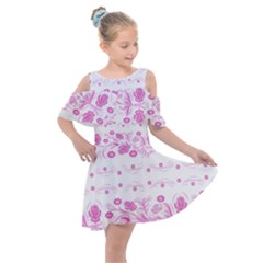 Pink Flowers Kids  Shoulder Cutout Chiffon Dress by Eskimos