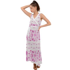 Pink Flowers V-neck Chiffon Maxi Dress by Eskimos