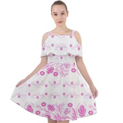 Pink Flowers Cut Out Shoulders Chiffon Dress by Eskimos