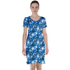 Star Hexagon Deep Blue Light Short Sleeve Nightdress by Dutashop