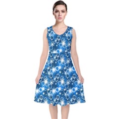 Star Hexagon Deep Blue Light V-neck Midi Sleeveless Dress  by Dutashop