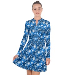 Star Hexagon Deep Blue Light Long Sleeve Panel Dress