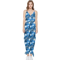 Star Hexagon Deep Blue Light Sleeveless Tie Ankle Jumpsuit by Dutashop