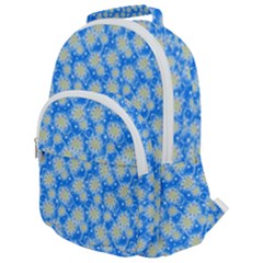 Hydrangea Blue Glitter Round Rounded Multi Pocket Backpack