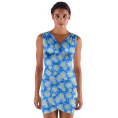 Hydrangea Blue Glitter Round Wrap Front Bodycon Dress by Dutashop