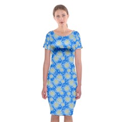 Hydrangea Blue Glitter Round Classic Short Sleeve Midi Dress by Dutashop