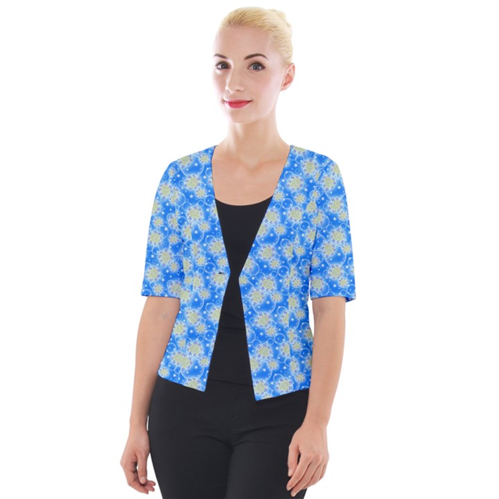 Hydrangea Blue Glitter Round Cropped Button Cardigan