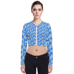 Hydrangea Blue Glitter Round Long Sleeve Zip Up Bomber Jacket by Dutashop