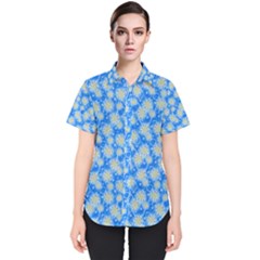 Hydrangea Blue Glitter Round Women s Short Sleeve Shirt