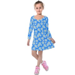 Hydrangea Blue Glitter Round Kids  Long Sleeve Velvet Dress by Dutashop