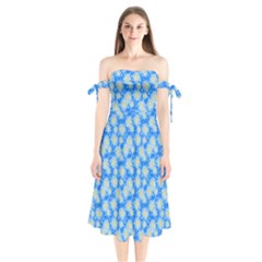 Hydrangea Blue Glitter Round Shoulder Tie Bardot Midi Dress by Dutashop