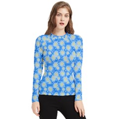 Hydrangea Blue Glitter Round Women s Long Sleeve Rash Guard