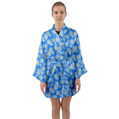 Hydrangea Blue Glitter Round Long Sleeve Satin Kimono by Dutashop