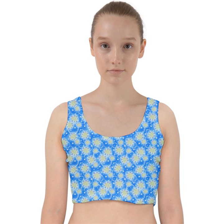 Hydrangea Blue Glitter Round Velvet Racer Back Crop Top