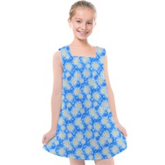 Hydrangea Blue Glitter Round Kids  Cross Back Dress by Dutashop