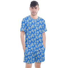 Hydrangea Blue Glitter Round Men s Mesh Tee And Shorts Set