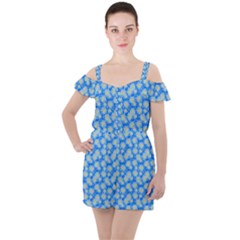 Hydrangea Blue Glitter Round Ruffle Cut Out Chiffon Playsuit by Dutashop