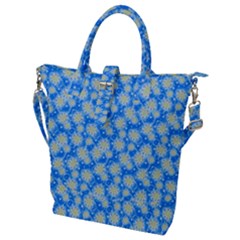 Hydrangea Blue Glitter Round Buckle Top Tote Bag by Dutashop