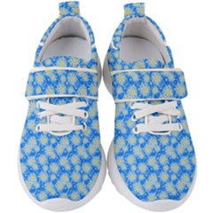 Hydrangea Blue Glitter Round Kids  Velcro Strap Shoes by Dutashop