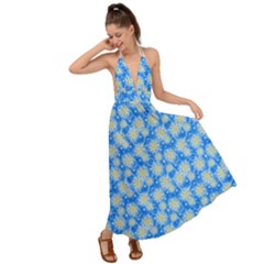 Hydrangea Blue Glitter Round Backless Maxi Beach Dress by Dutashop