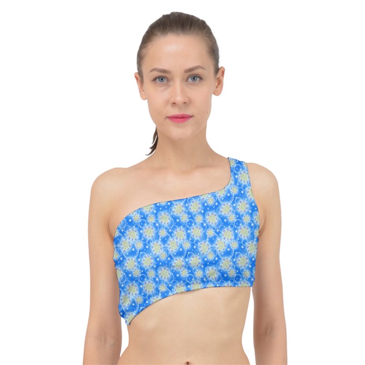 Hydrangea Blue Glitter Round Spliced Up Bikini Top 