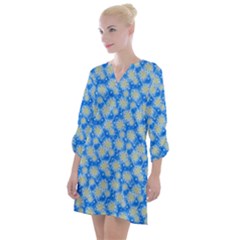 Hydrangea Blue Glitter Round Open Neck Shift Dress by Dutashop